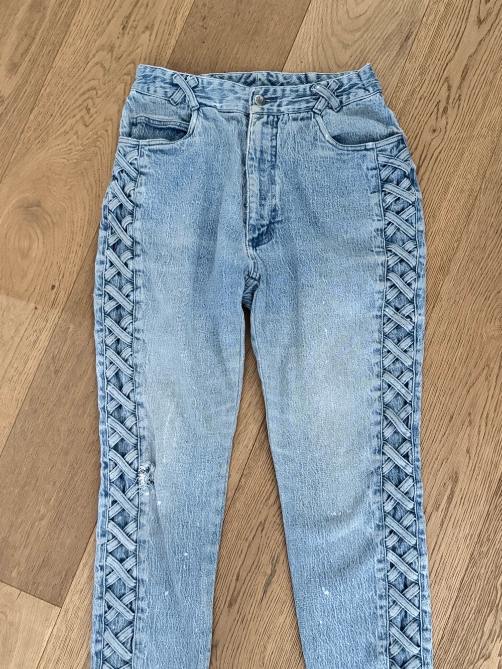 Vintage 80s High Waist Acid Wash Mom Jeans Relax Fit Taper Leg